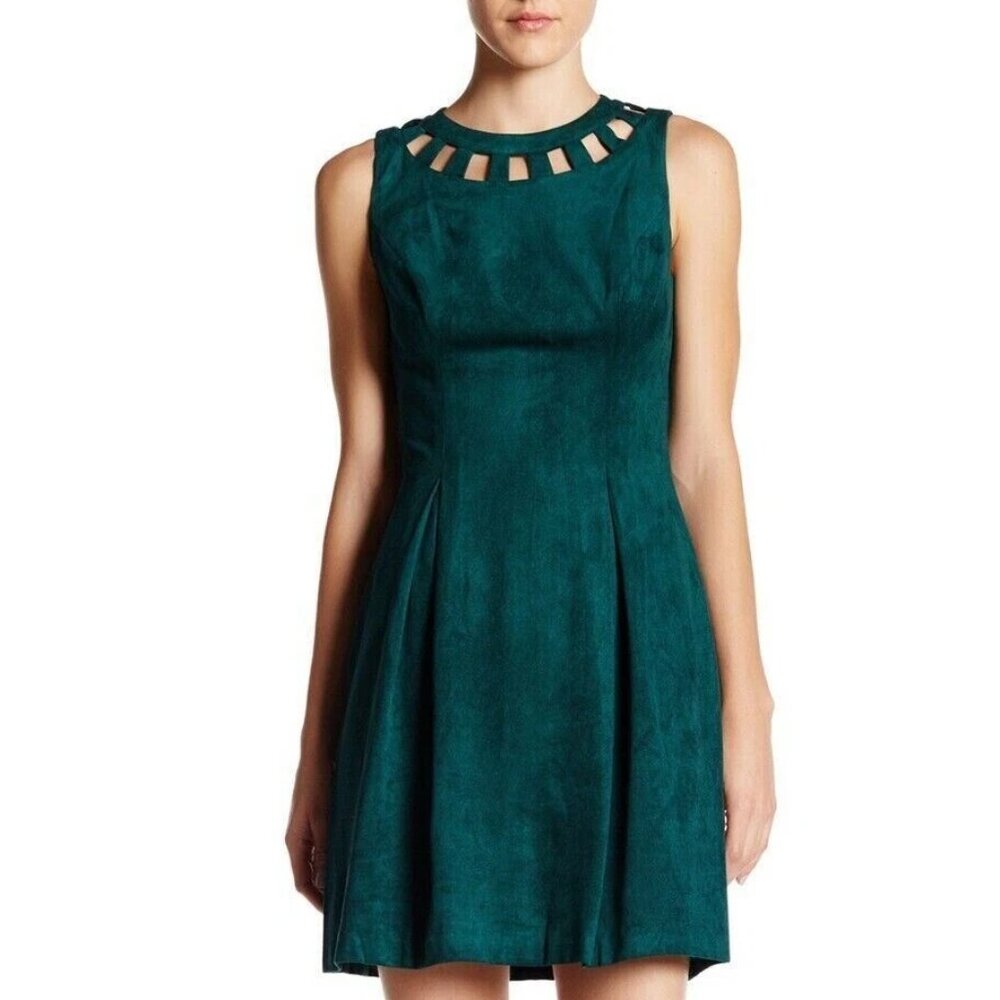 NWT Eliza J Faux Suede Emerald Green Cutout Dress, Sz 2
